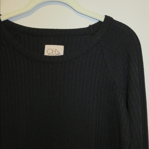 Chaser Top Waffle Long Sleeve Black Henley T-Shirt Thermal Crew Neck Small - Picture 3 of 8